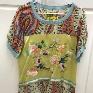 JOHNNY WAS Yellow Floral Embroidered Flowy Blouse